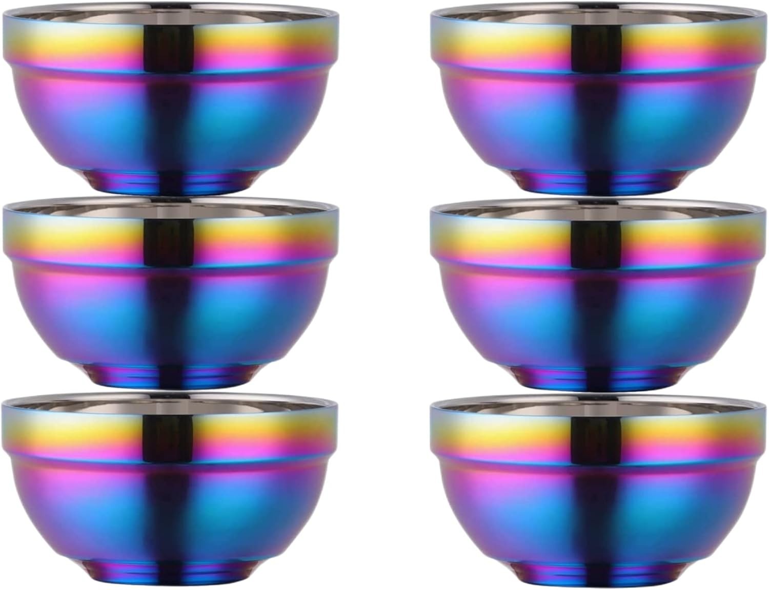 Rainbow Bowl Set of 6, 304 Stainless Steel Dinnerware Metal Double-walled Insula