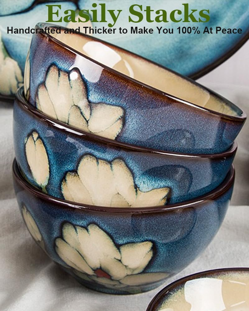 Ceramic Cereal Bowls for Kitchen - 28Oz Soup Bowl Set of 4 for Ramen, Salad, Ric